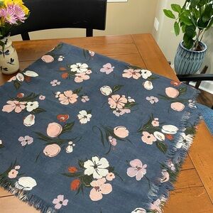 Huge Floral Patterned Challis Wool Fringed Scarf